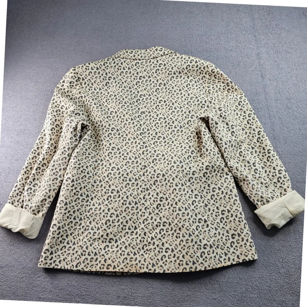 Nine West Blazer Jacket Women's 12 Beige‎ Black Leopard Print Formal Notch Lapel